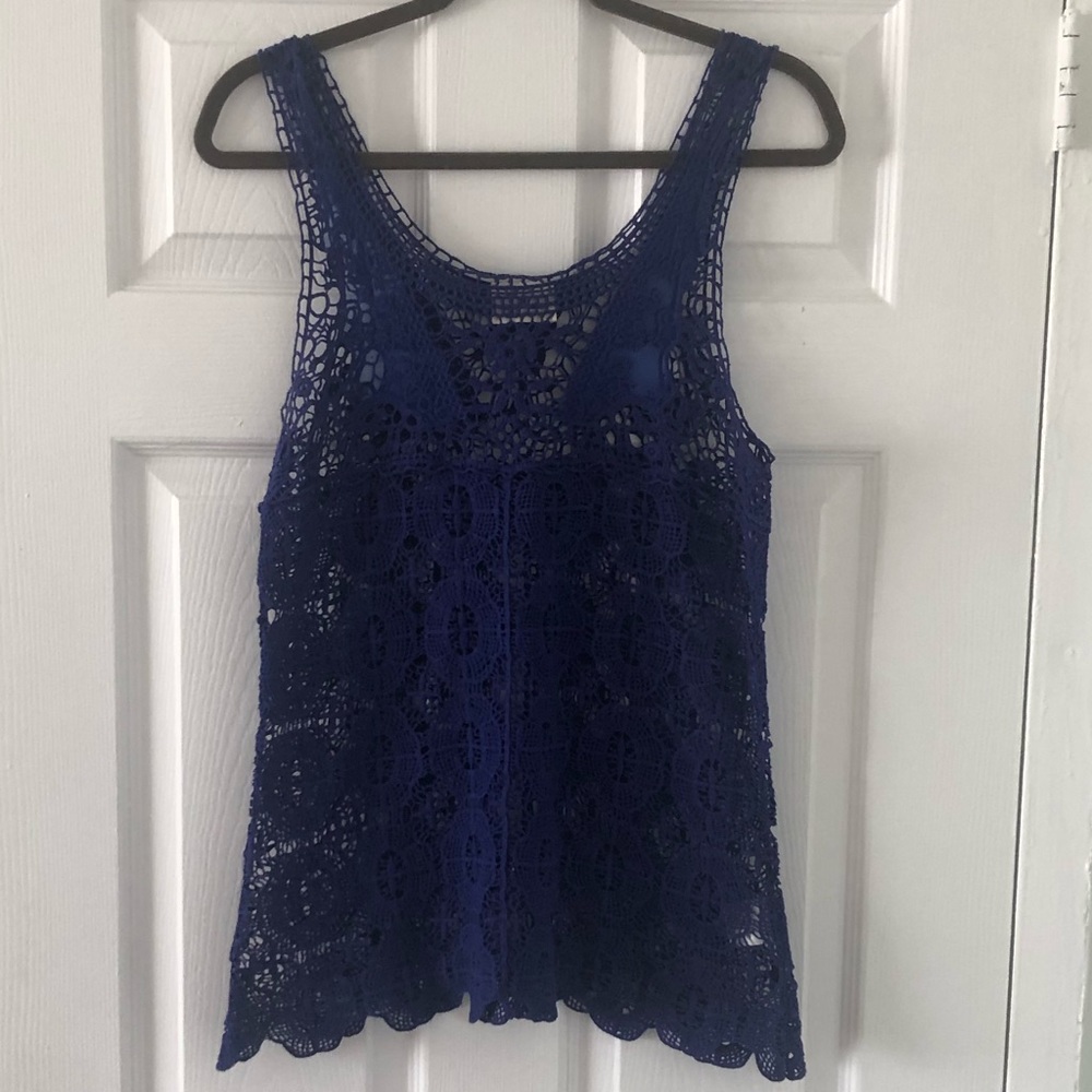 Pins & Needles Crochet Blue tank Size L